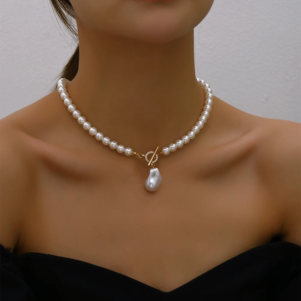 YWZIXLN Trend Elegant Jewelry Wedding Big Pearl Crystal Pendant Necklace For Women Fashion White Imitation Pearl Choker Necklace