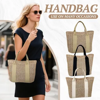 Borsa tote da donna in paglia alla moda Borse in rattan intrecciato Borsa a tracolla shopper da viaggio fatta a mano Borsa da spiaggia casual 2025 Nuovo