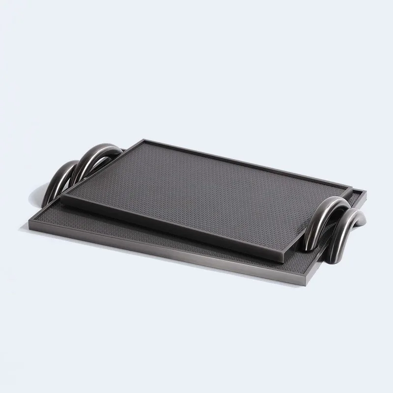 Creative Leather Tray Modern Simple Metal Decorative Tray Rectangular Pallet with Two Handles Home Decoration Storage Ornaments
