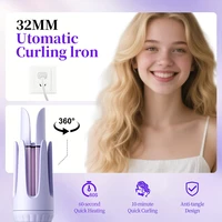 Fer à boucler automatique, fer à friser automatique pour des ondulations de plage avec millions d'ions négatifs, 4 températures et 3 minuteurs, arrêt automatique 5