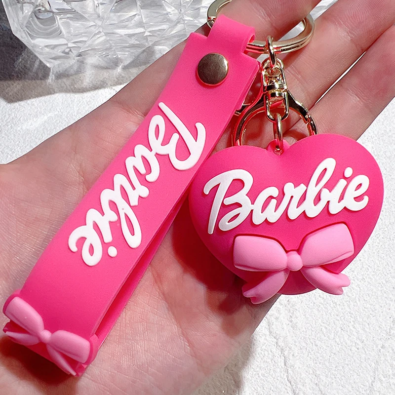 PVC Pink Cartoon Barbie Heart Car Keychain Schoolbag Wallet Bags Pendant Toys for Girls Anime Figure Accessories Decoration Gift new jones u s polo assn wallet beuje5705wvp498 pink