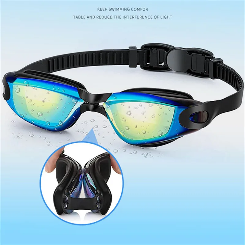 Professional Adluts Swimming Goggles Electroplate Anti-Fog Swimming Glasses with Earplugs uv Prescription Lens Silicone eyewear 2