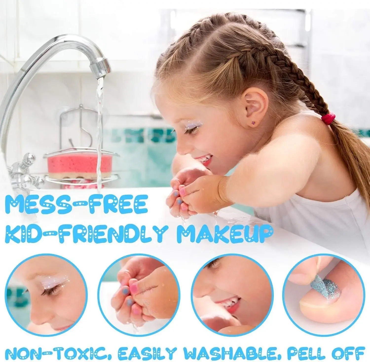Girls Kids Makeup Set, Washable Makeup Set for Little Girls Princess Real Cosmetics Beauty Set, Gift for Toddler Girl Role Play