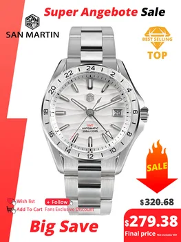San Martin New 39mm Desert Texture Luxury Men Business Dress GMT Watch NH34 Automatic Mechanical Waterproof 100m Luminous SN0129 1