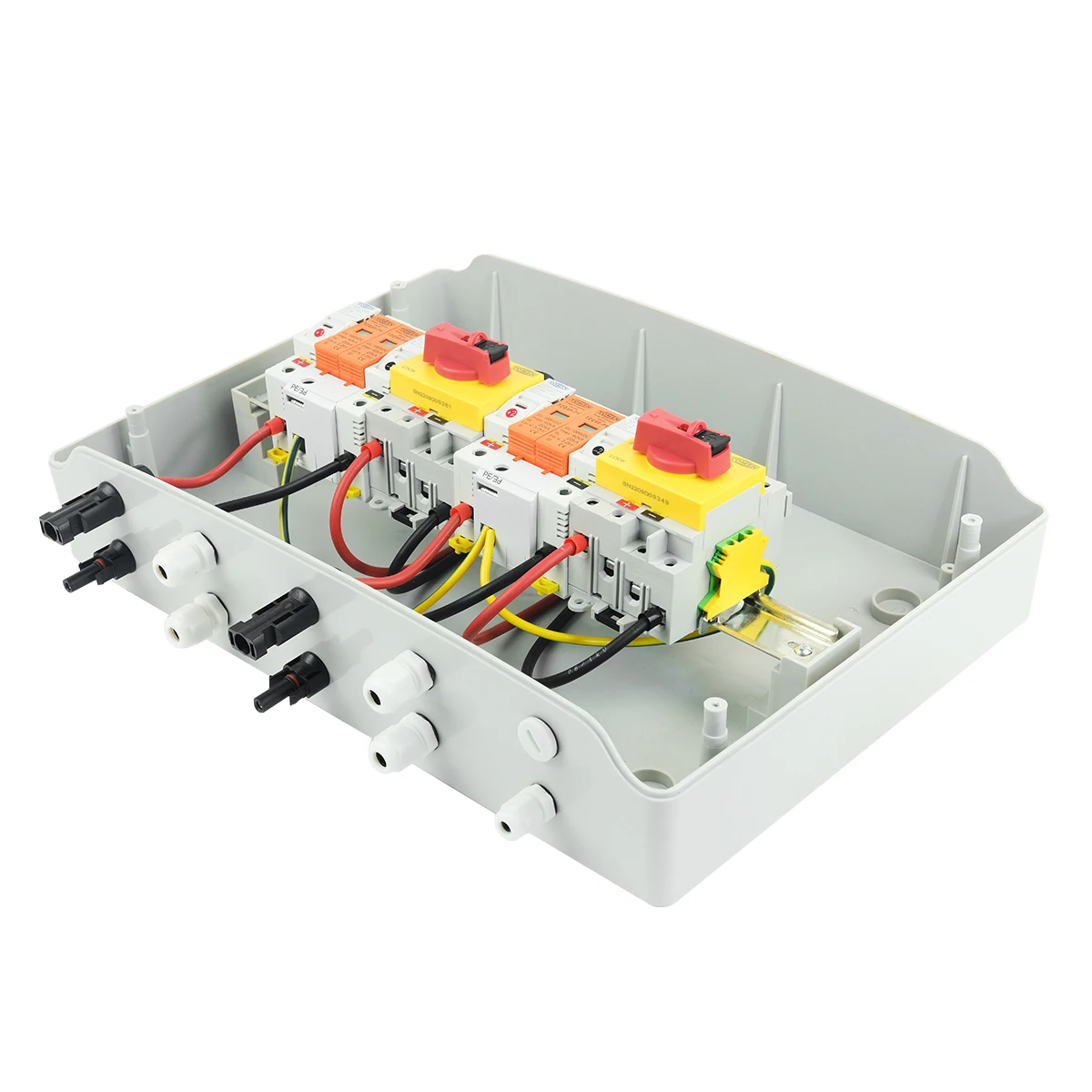 Solar photovoltaic PV Combiner Box Lightning Protection 2 input 2 out DC 1000V Fuse MCB SPD Waterproof Box IP65 18ways