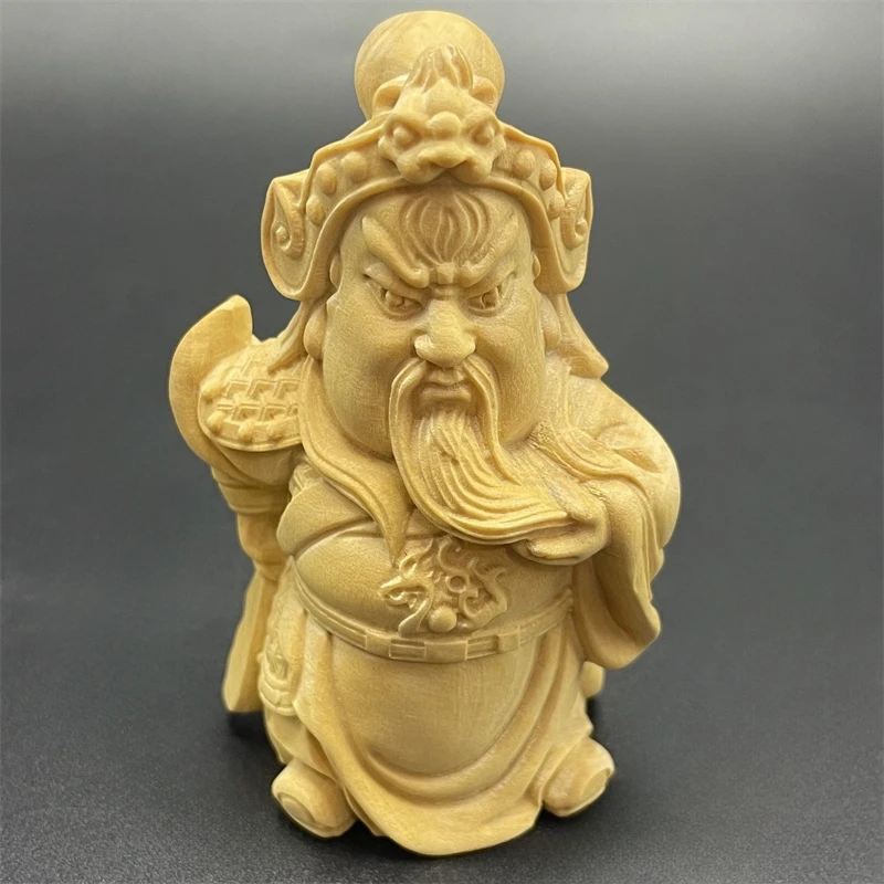 

Small leaf boxwood carving Wu God of wealth Guan Gong Zhaocai decoration home tea room men play disk play solid wood crafts