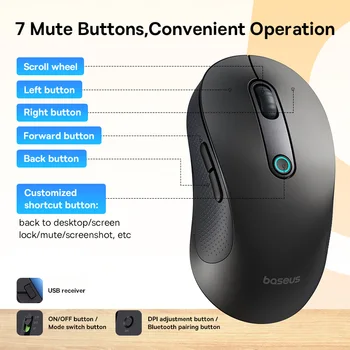 【New Upgrade】Baseus Rechargeable Wireless Mouse Type-C Charging Bluetooth 5.2 4000 DPI Computer Laptop Mute Mice Ergonomic Mouse 5