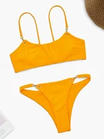 Sexy Metal Button Bikini Solid Swimwear WoSwimsuit Two Pieces Bikini Set Bathers Bathing Suits Summer Beach Wear