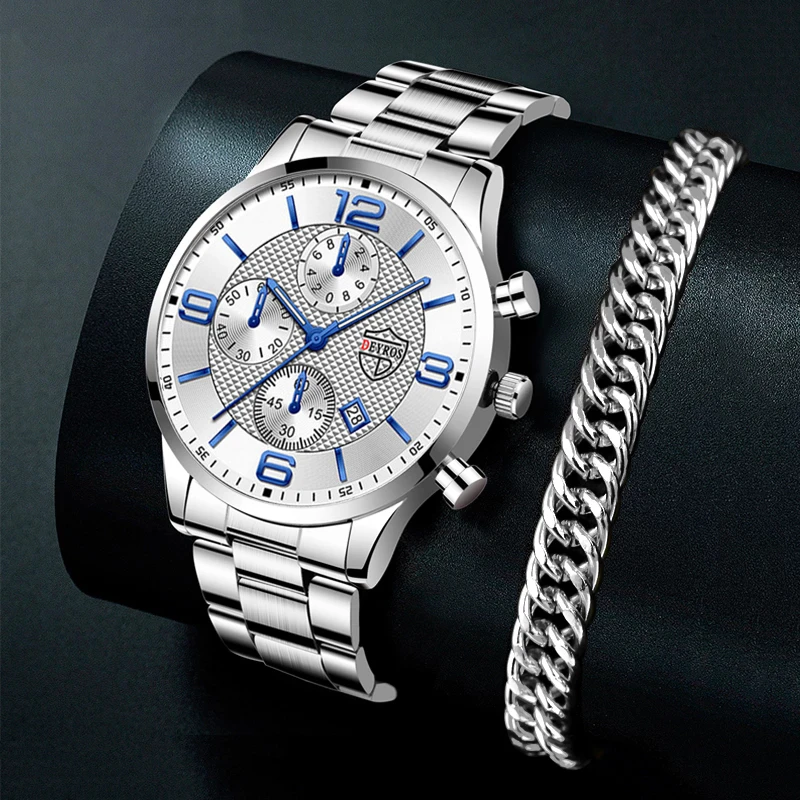 Fashion Men's Sports Watches Stainless Steel Analog Quartz Wristwatch Male Business Luminous Clock Luxury Casual Silver Bracelet