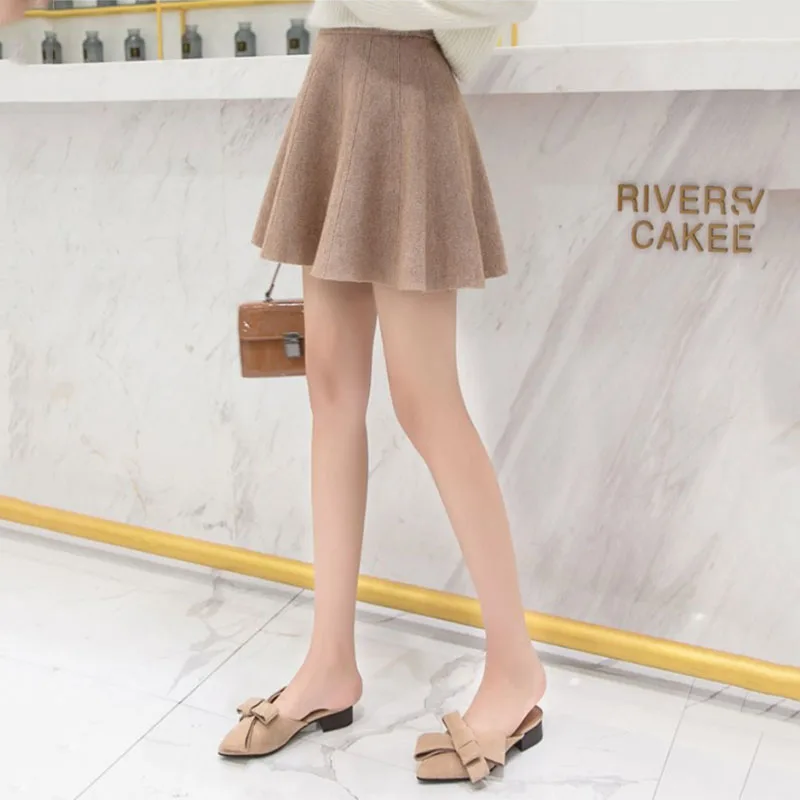 Solid Color Basic Knitted Mini Skirts Women New Autumn Winter Elastic Waist A-Line Skirts Ladies Korean All Match Pleated Skirt Sff72aa6ef08b4901b2862818e0a2b2f1i