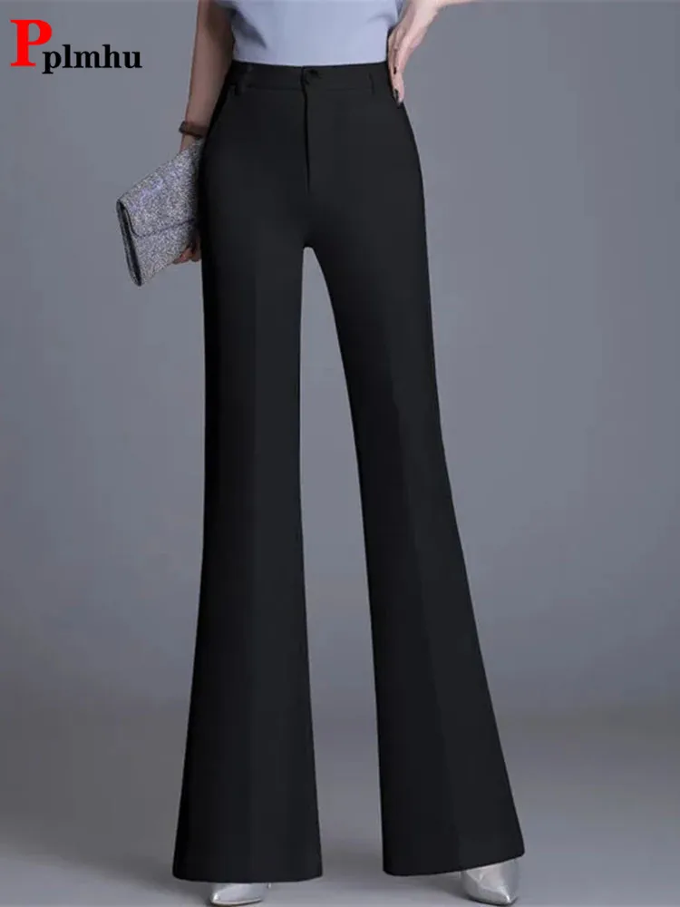 2024 Summer Thin Wide Leg Bell Bottom Pants Womens High Waist Classic Suit Trousers Office Fashion Slim White Flare Pantalones