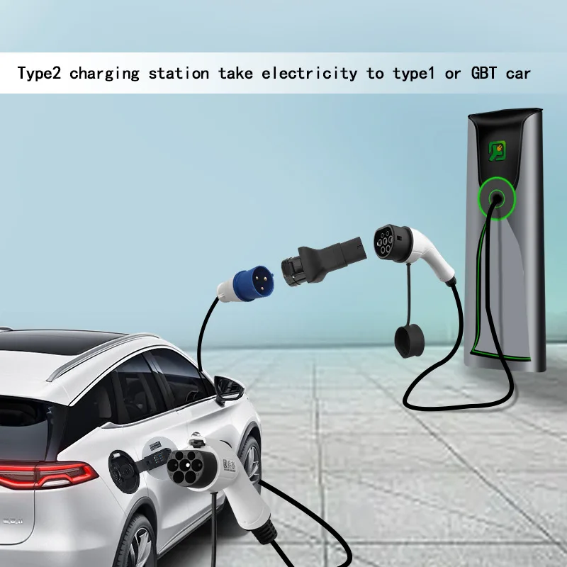 Portable 220V Type 2 32A Male Plug to32A Socket EV Charging Adapter For EV Charger Connector