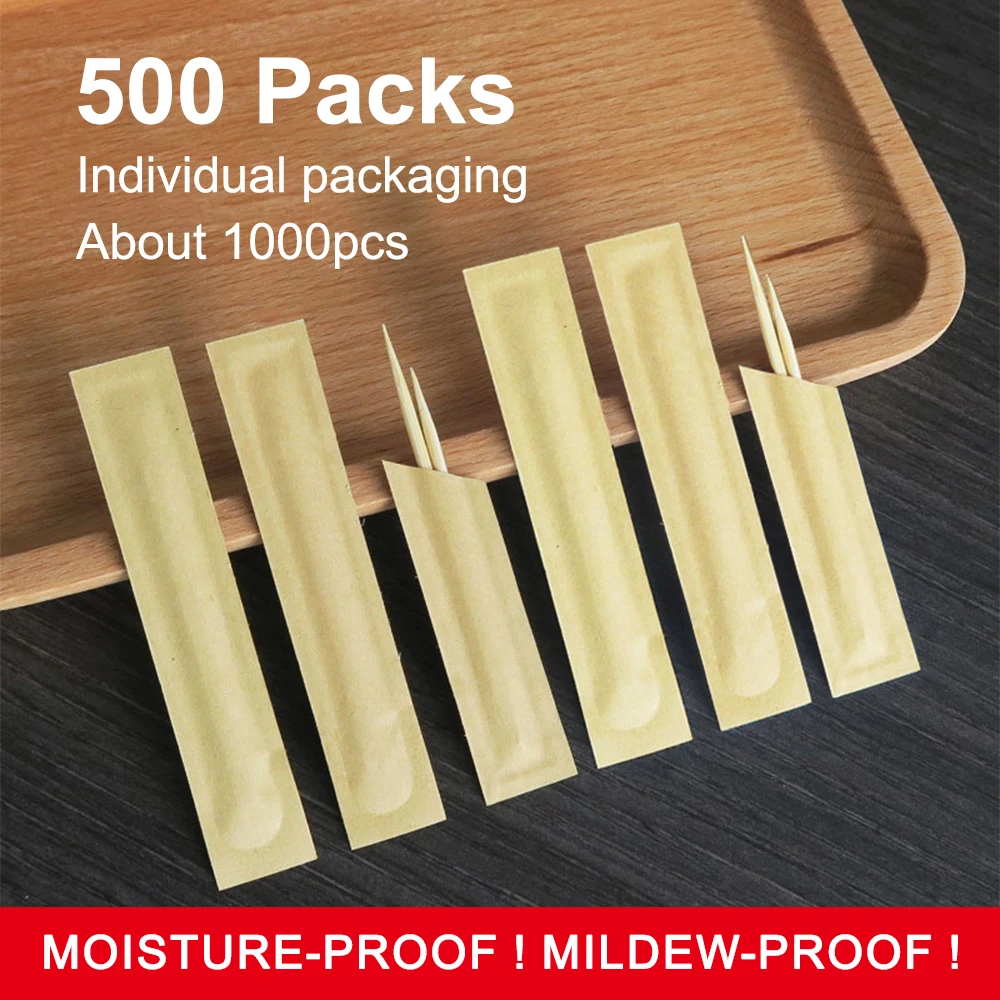 High Quality 500 Packs Bamboo Toothpicks Disposable Fruit Tooth Picks Stick for Household Restaurant Kraft Paper Packaging