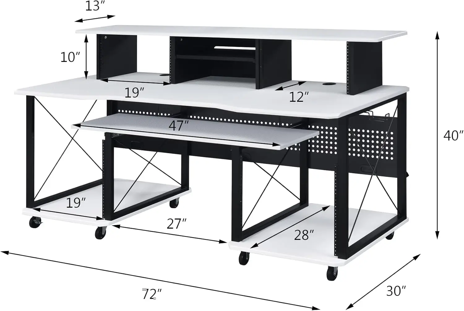 Children Tables 72" x 30" Rectangular Metal Storage Music Desk Included Wheels Multiple Functional Storage Spaces