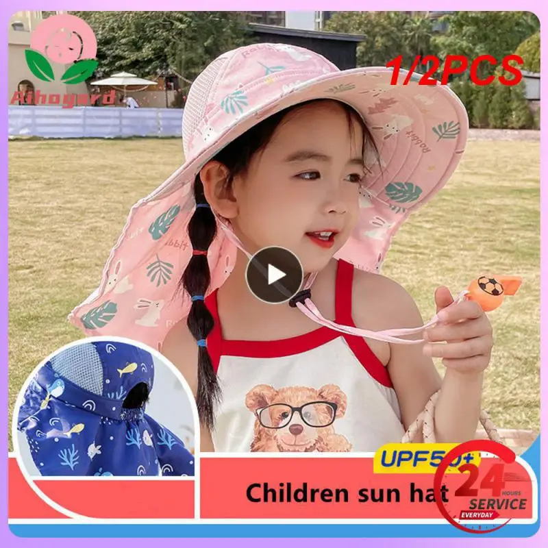 

1/2PCS Children Sun Hat Adjustable - Outdoor Toddler Swim Beach Pool Hat Kids UPF 50+ Wide Brim Chin Strap Summer Play Hat