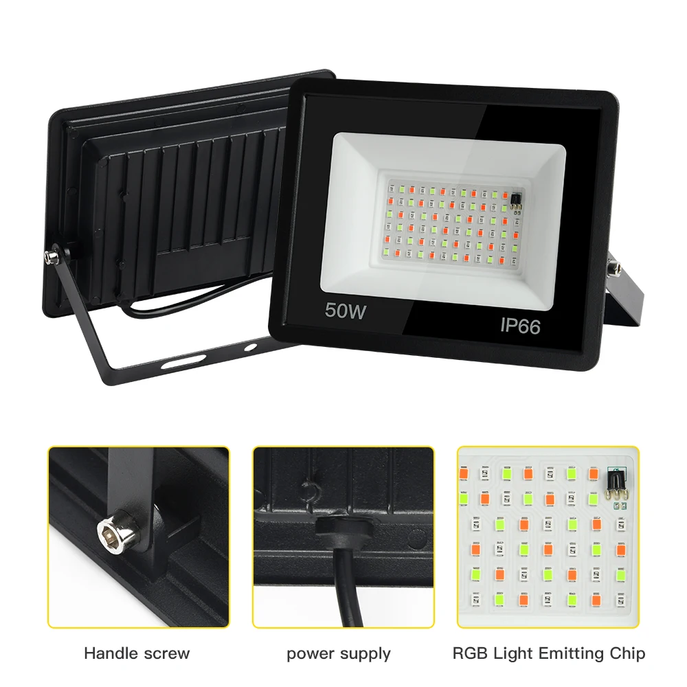 LED Flood Light RGB LED Floodlight Reflector Outdoor Lighting 220V 30W 50W 100W IP66 Waterproof Outdoor RGB Spotlight Lamps Landscape Lighting