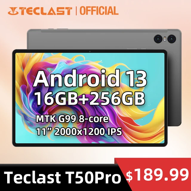 Teclast-t50proタブレット,11インチ画面,2000x1200,Android 13 max,16GB RAM,256GB ROM,4g,ネットワークタイプ-c,8000mah,18w,pd,急速充電