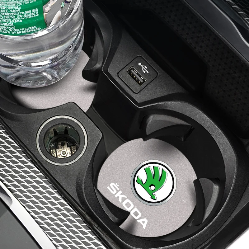 Car Coaster Anti-skid Anti-noise Water Cup Pad For Skoda Octavia Kodiaq Superb Rapid Karoq Fabia Kamiq Citigo Vision 2Pcs