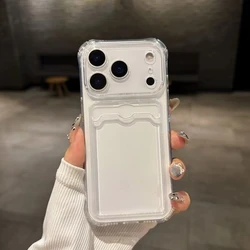 Premium Shockproof Soft TPU Card Holder Phone Case - Durable Bumper Protection Cover - iPhone 17 Pro Max (Clear)