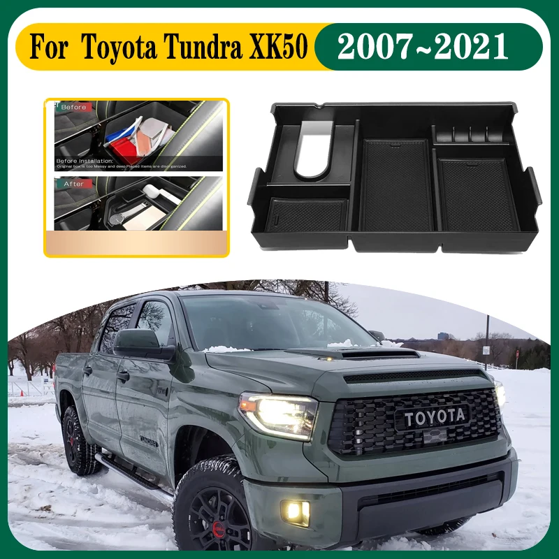 

Car Storage Box For Toyota Tundra XK50 2007~2021 Armrest Storage Box Center Console Flocking Organizer Containers Accessories
