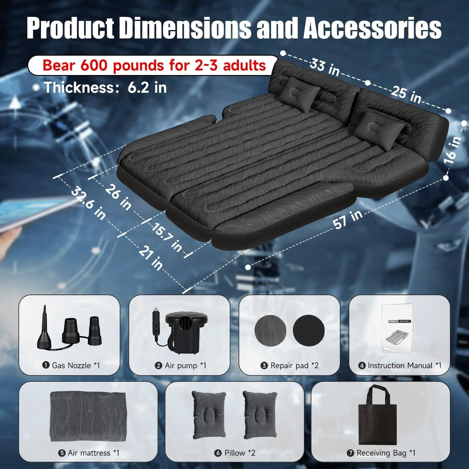 Inflatable SUV Air Mattress Bed Car Mattress for SUV Double-Sided Flocking Travel Camping Bed Car Air