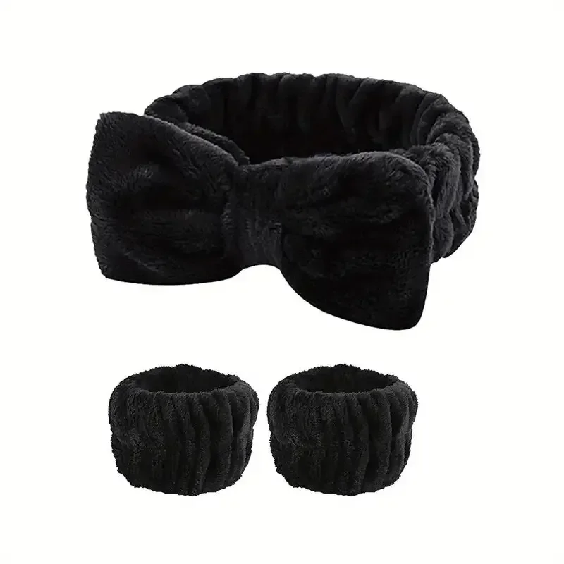 Plush Coral Fleece Hair & Wristband Set for Women - Super Absorbent & Waterproof Accessories