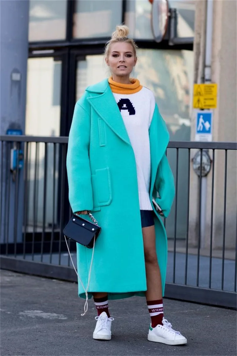 

Tiffany Blue Cashmere Women Suits Blazer Wool Long Overcoat Casual Winter Thick Jacket Trench Coat Female Outfit Custom Made