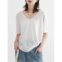 CHIC VEN femmes T-Shirts ample décontracté solide nouveau basique femme T-Shirts à manches courtes haut pour fille femme vêtements été 2025 4