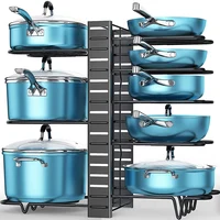 8 Tiers Pan Pot Organizer Rack 3 DIY Methods Adjustable Cabinet Pantry Pots Lids Storage Rack Kitchen Organization 1