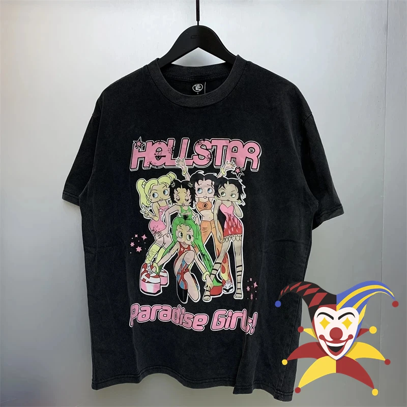 

Футболка с мультипликационным принтом Hellstar для мужчин и женщин, Винтажная футболка с цифровым принтом, топ, футболка