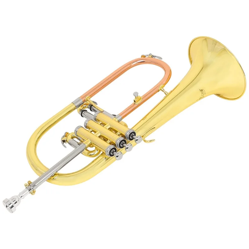 Flugelhorn Brass Body Gold Lacquer Bb Flugelhorns Professional Brass Instrument Suitable for Practice Performers