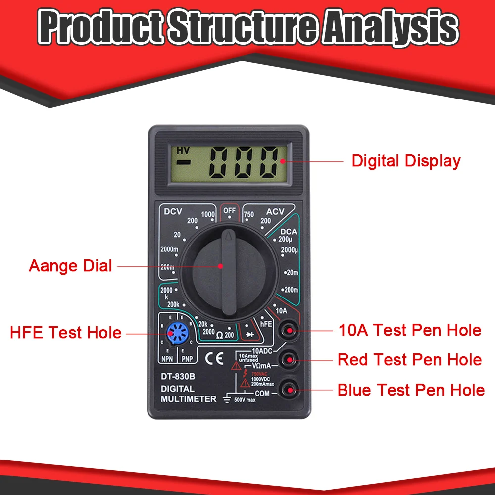 Digital Multimeter DT830B AC/DC LCD 750/1000V Voltmeter Ammeter Ohm Tester Handheld