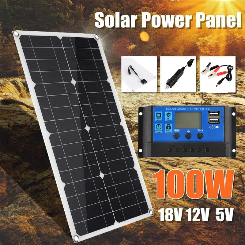 

Набор солнечных панелей 100 Вт, гибкие, для системы зарядки батарей 12 В, для использования дома, в машине, в кемпинге