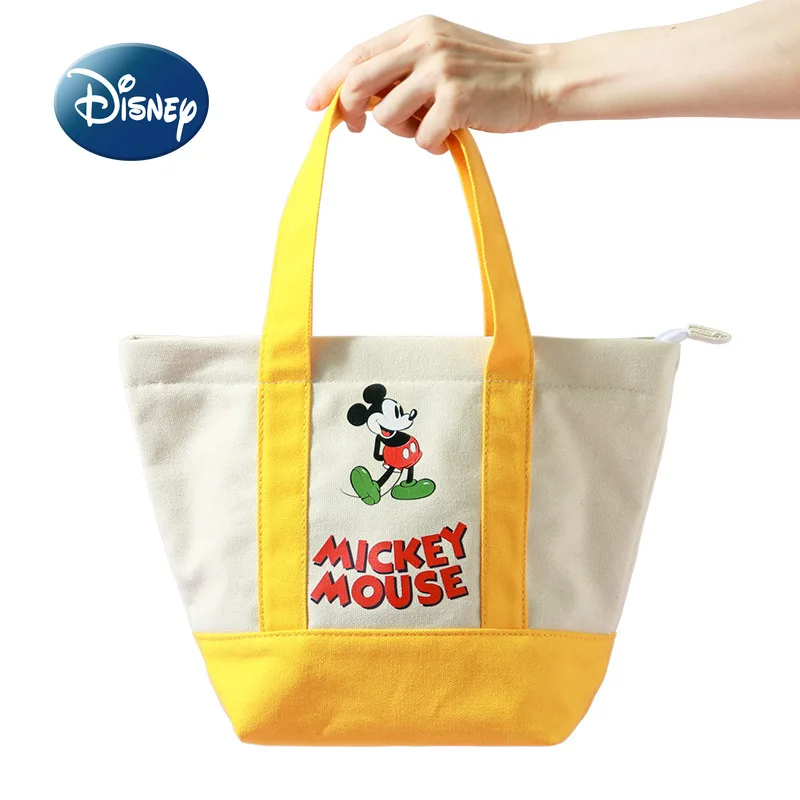 Disney Mickey Original New Canvas Handbag Cartoon Cute Student Lunch Bag Large Capacity Multifunctional Portable Lunch Box Bag