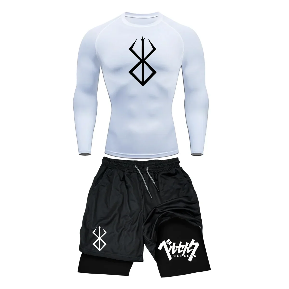 Anime Berserk Guts Printed Men's Compression Set Long/short Sleeve Gym Top Workout Shorts Quick Drying Rash Guard Set Sports Suit
