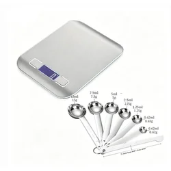 Professional Digital Kitchen Scale with Tare Function and LCD Display - 10Kg (Silver and Spoon)