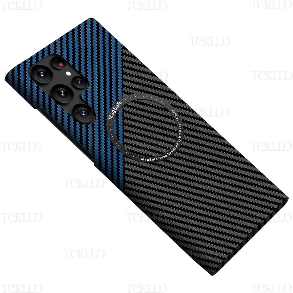 Carbon Fiber Texture Magnetic Ultra Slim Protective Case with Matte MagSafe Ring Armor Cover