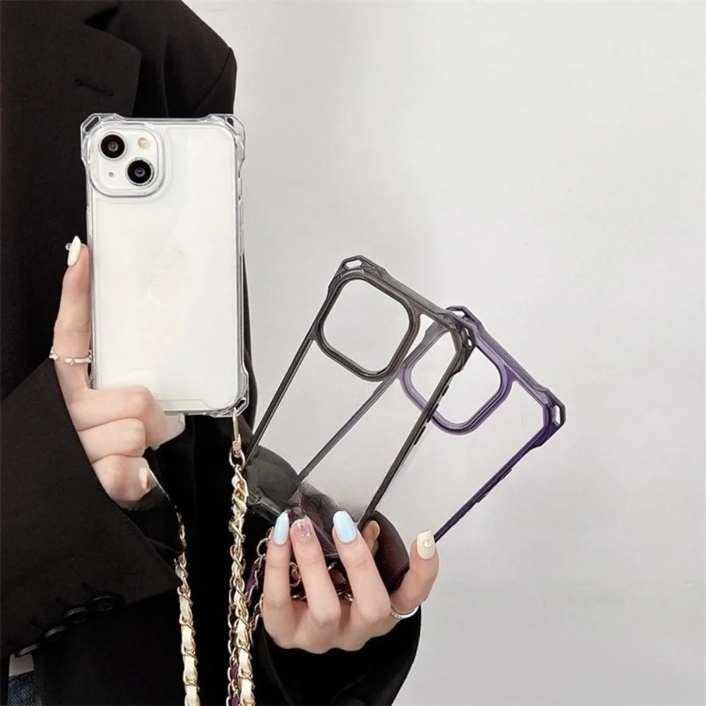 Elegant Leather Chain Crossbody Lanyard Strap with Shockproof Cover
