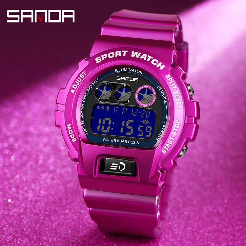 SANDA Luxury Personality Mens Electronic Watches HD LED Digital Display