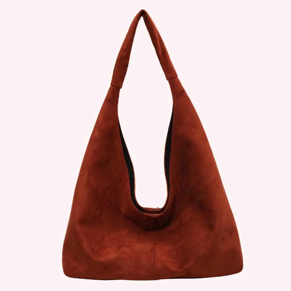 Women Suede Shoulder Bag Large Capacity Underarm Bag with Pocket Trendy Slouchy Bag for Work Travel Shopping