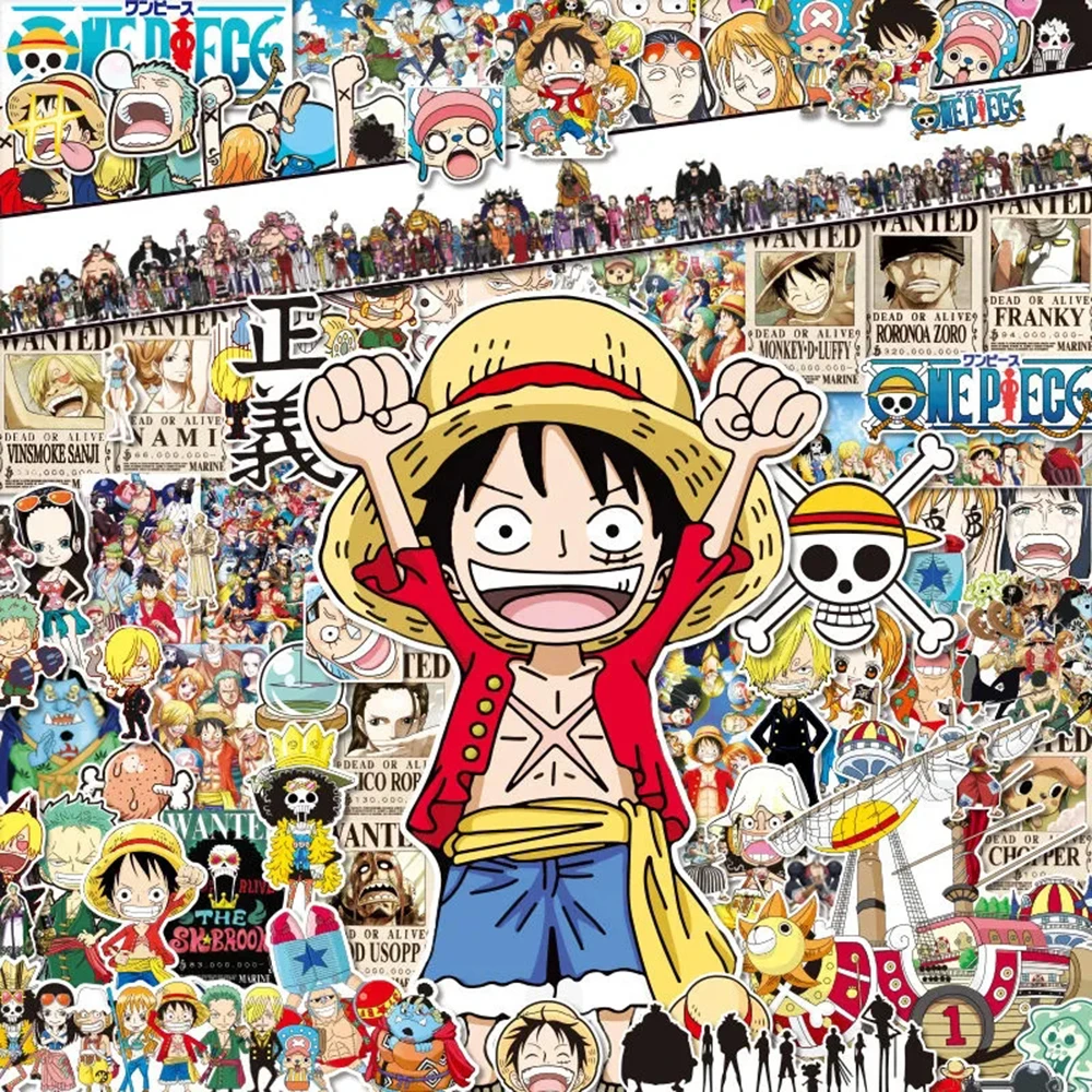 48/50/80/100pcs Vintage ONE PIECE Anime Stickers for Kids Toy DIY Laptop Skateboard Car Kawaii Cartoon Decoration Sticker Decals 10 30 50 110pcs anime one piece piratesreward stickers for kids cool diy phone laptop skateboard luffy zoro wanted posters decal