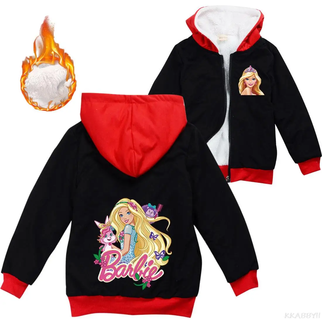 Kids Warm Thick Velvet Hoody Jacket Barbie Clothes Boys Girls Zipper Jackets Children's Coat
