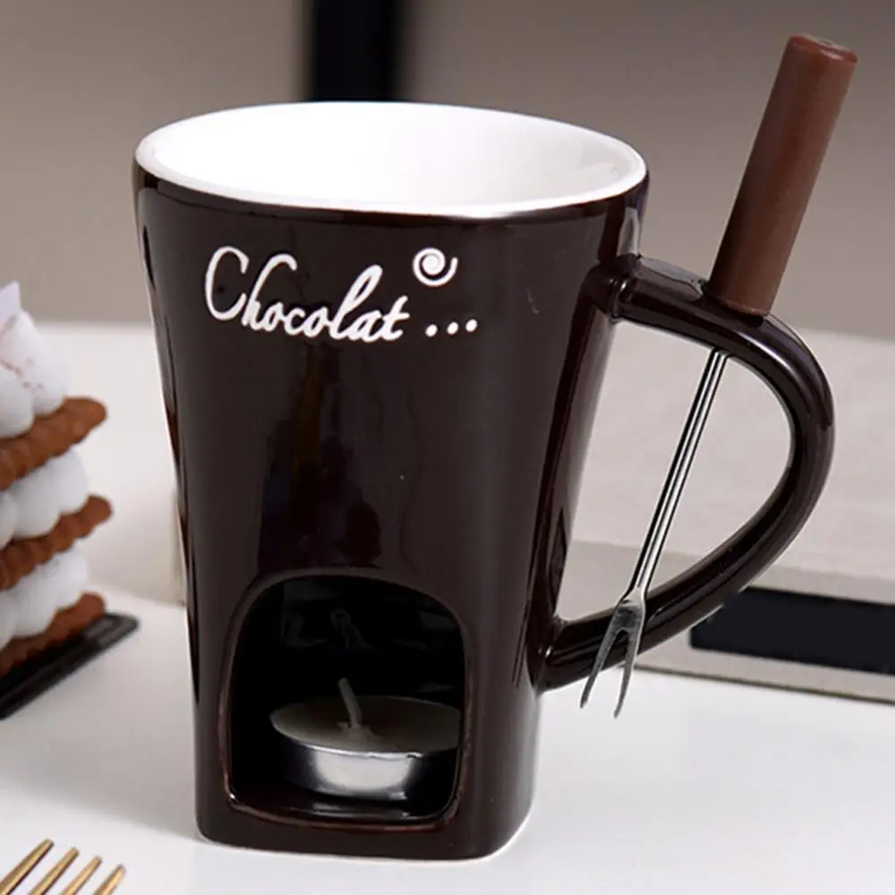 Description Picture 3 of itemMini Fondue Set with Candle and fork Ceramic Fondue Pot Cheese Chocolate Melting Hot Pot Butter Warmer Chocolate Melting Cup