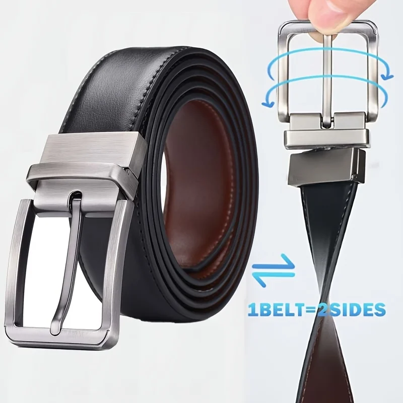 Men's Classic Double-Sided Belt with Rotatable Alloy Buckle