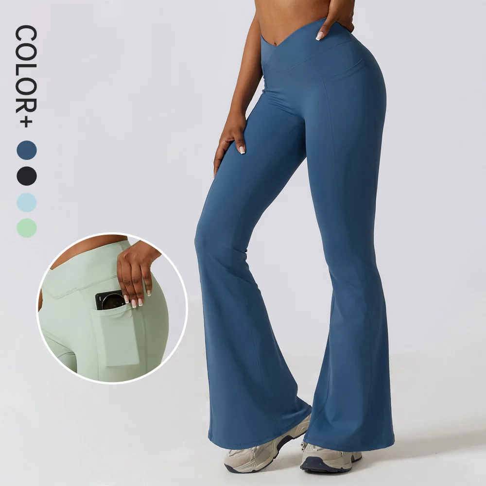 

Airbrush High-Waist V Cut 7/8 Bootcut Flared Pant With Side Pocket Sculpt Smooth 4-Way stretch Leggings For Yoga Studio Street