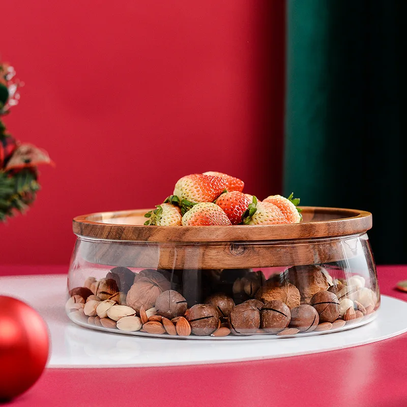 Glass Storage Box Container, Glass Bowl Wooden Tray