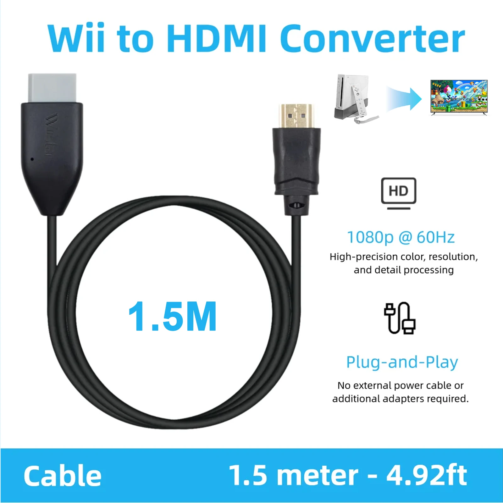 Wii to HDMI-Compatible Converter Wii2HDMI-Compatible Video Cable NTSC 480I 480P PAL 576I for Wii to HDTV Display Male to Male