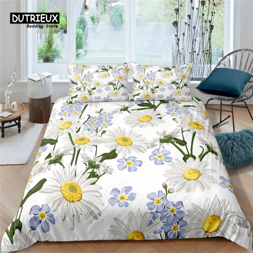

Home Living Luxury Chrysanthemum Print 2/3Pcs Soft Duvet Cover Set PillowCase Queen and King Size Kids Bedding Set EU/US/AU Size