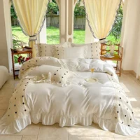 Korean Princess Style Chiffon Bedding Set 100% Cotton Elegant King Size Duvet Cover Set with Sheets Quilt Cover and Pillowcases 1
