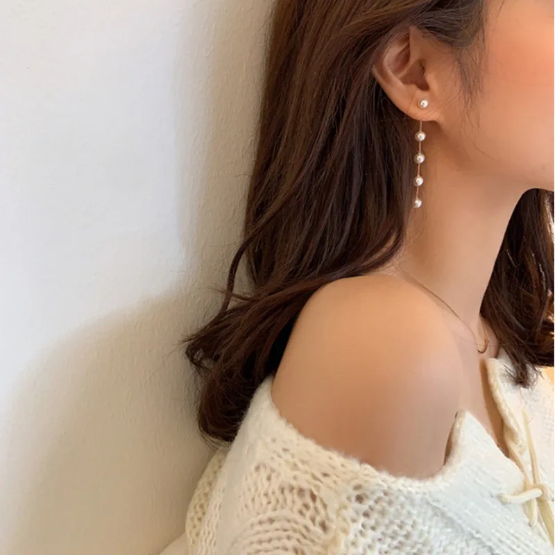 Trend Simulation Pearl Tassel Earrings for Women White Round Pearl Wedding Pendant Earrings pearl earrings pendant earrings crystal tassel earrings
